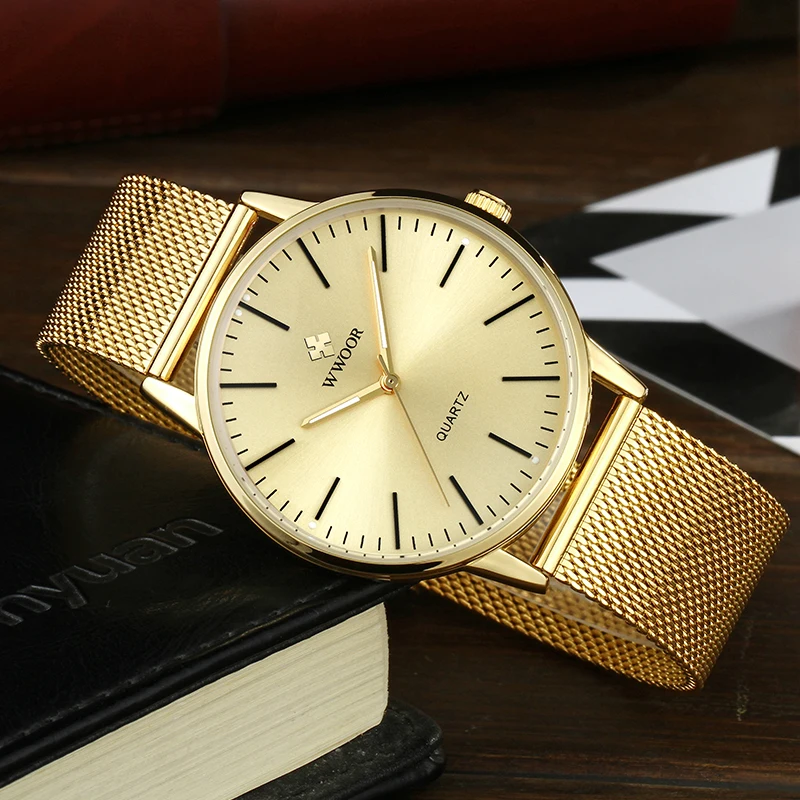 Часы WWOOR Мужские кварцевые ультратонкие водонепроницаемые из нержавеющей стали