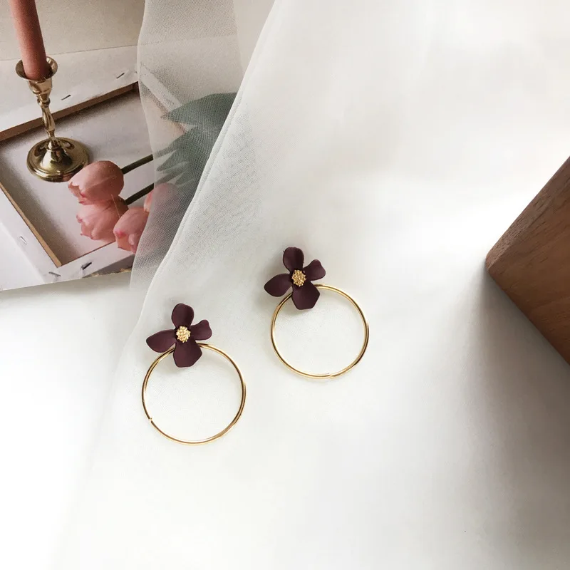 S925 иглы новые модные романтические цветочные серьги позолоченные средние