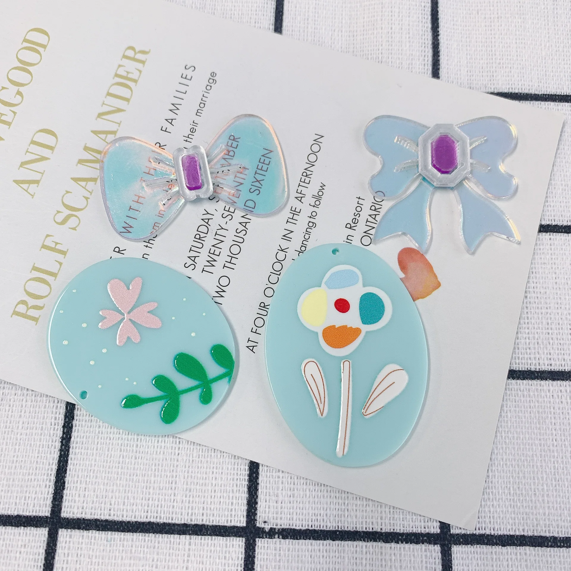 

Мятно-синий цветочный Овальный Круглый Шарм из смолы 20 шт./лот ленточный узел галстук-бабочка наклейка на заплатку подходит для сережек ожерелья браслета Подвески Декор