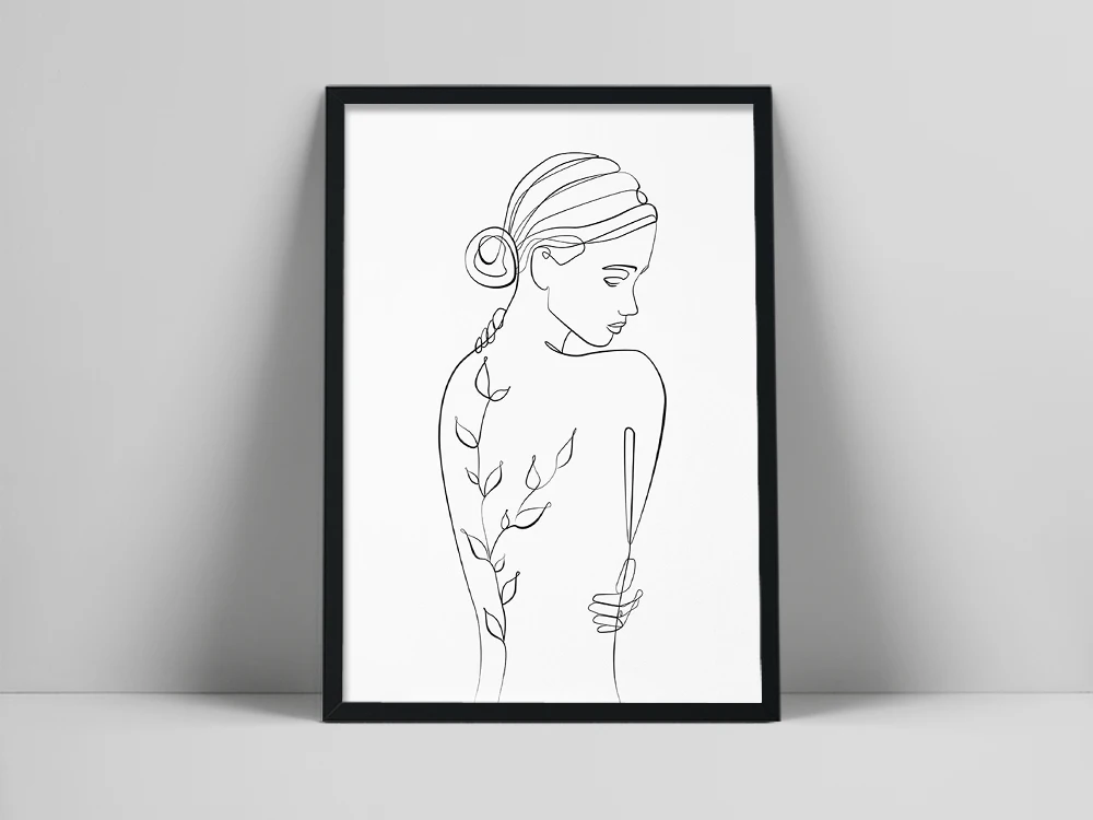 

Nude woman one line drawing, Female body line art, Leaves print, Printable wall art, Woman face print, Plant wart, houette,anlis