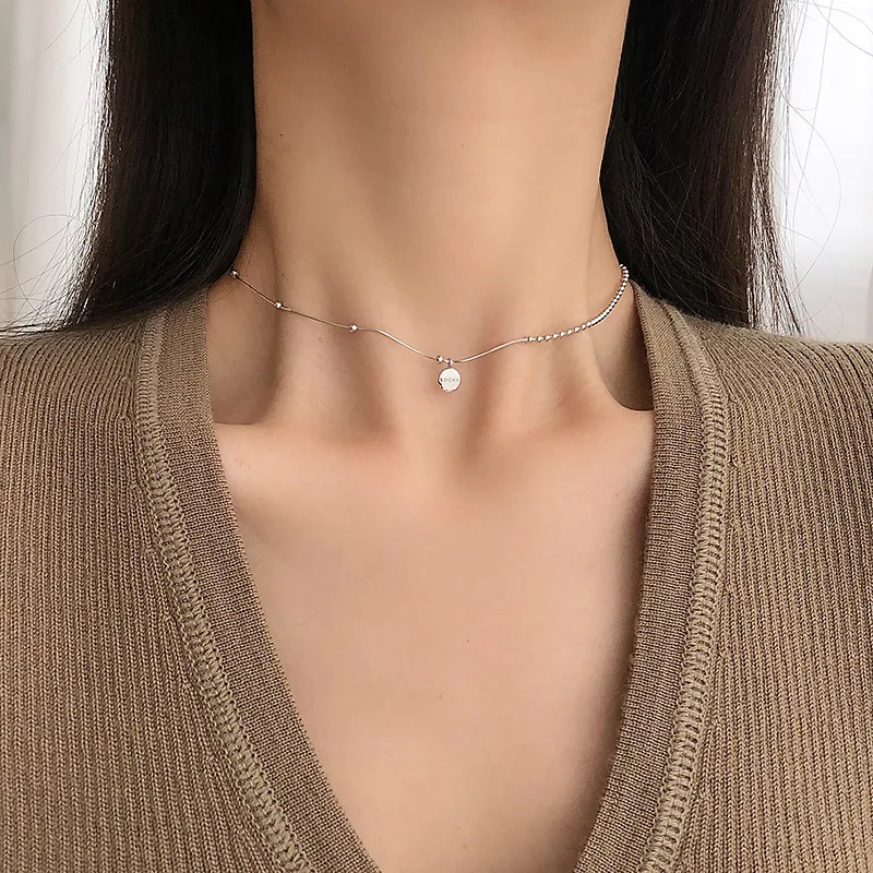 

Silvology 925 Sterling Silver Lucky Beans Letter Choker for Women Elegant Minimalist Clavicle Short Necklace Birthday Jewelry