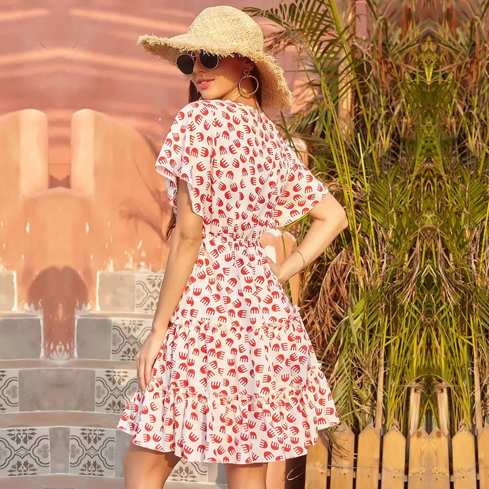 Женское повседневное летнее платье винтажное шифоновое рубашка с цветочным