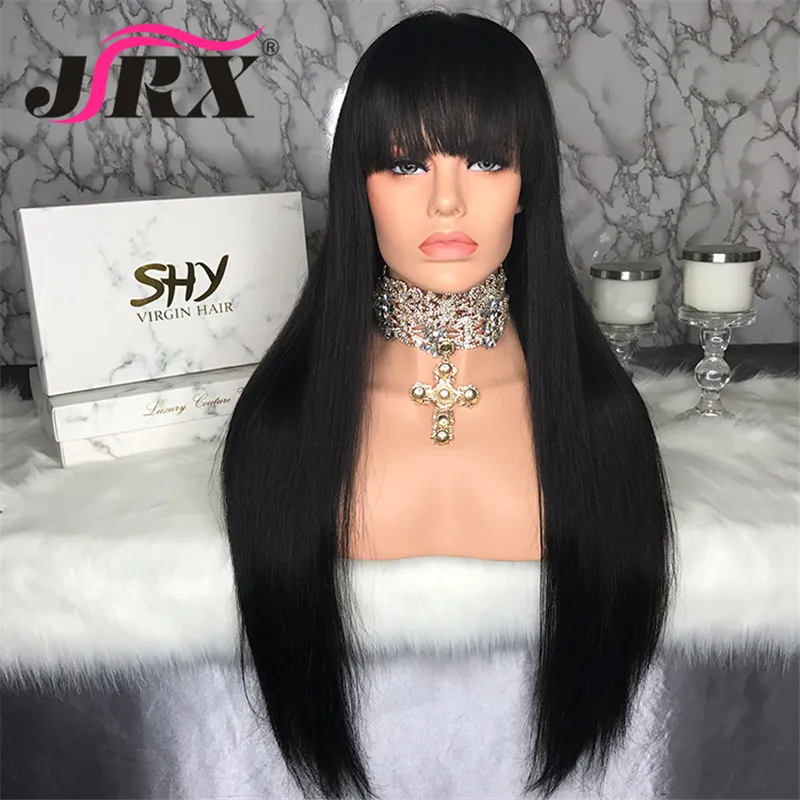 Шелковые прямые полностью кружевные парики с челкой натуральные волосы линия