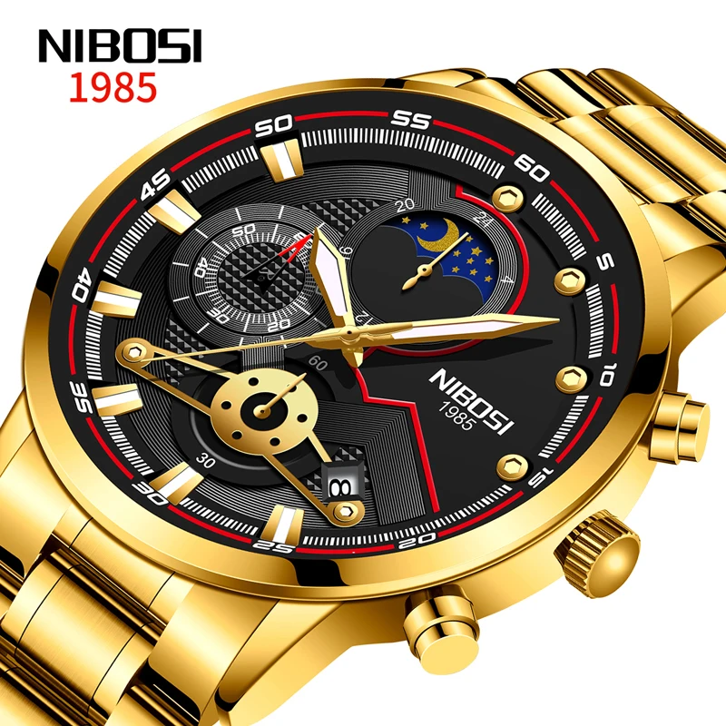 NIBOSI New Arrival Gold Men Watches Top Luxury Brand Sport Watch Men Chronograph Quartz Wristwatch Date Male Relogio Masculino