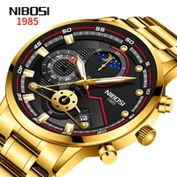 nibosi fashion chronograph mens watch luxury stainless steel quartz wristwatch calendar luminous clock men business casual watch