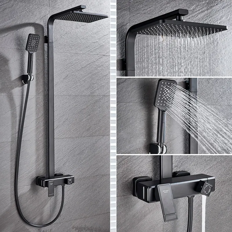Black Bathroom Faucet Chrome/Black Rain Shower Head Bath Faucet Wall Mounted Bathtub Shower Mixer Tap Shower Faucet Shower Set Mixer - Цвет: Black