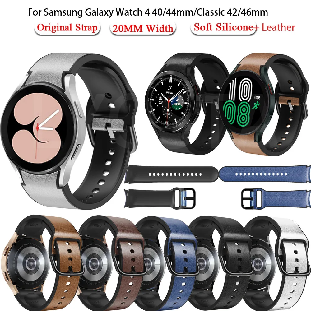 

Leather + Silicone Strap For Samsung Galaxy Watch 4 40 44mm Watchband Sport Wrist Bracelet For Galaxy Watch 4 Classic 46mm 42mm