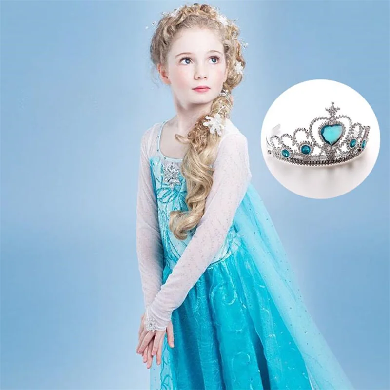 Dress With Crown Платье Эльзы для девочек; костюм принцессы Анны; вечерние платья для костюмированной вечеринки на Хэллоуин; нарядная Рождественская Одежда для маленьких девочек; elza vestidos с короной - Цвет: Dress With Crown
