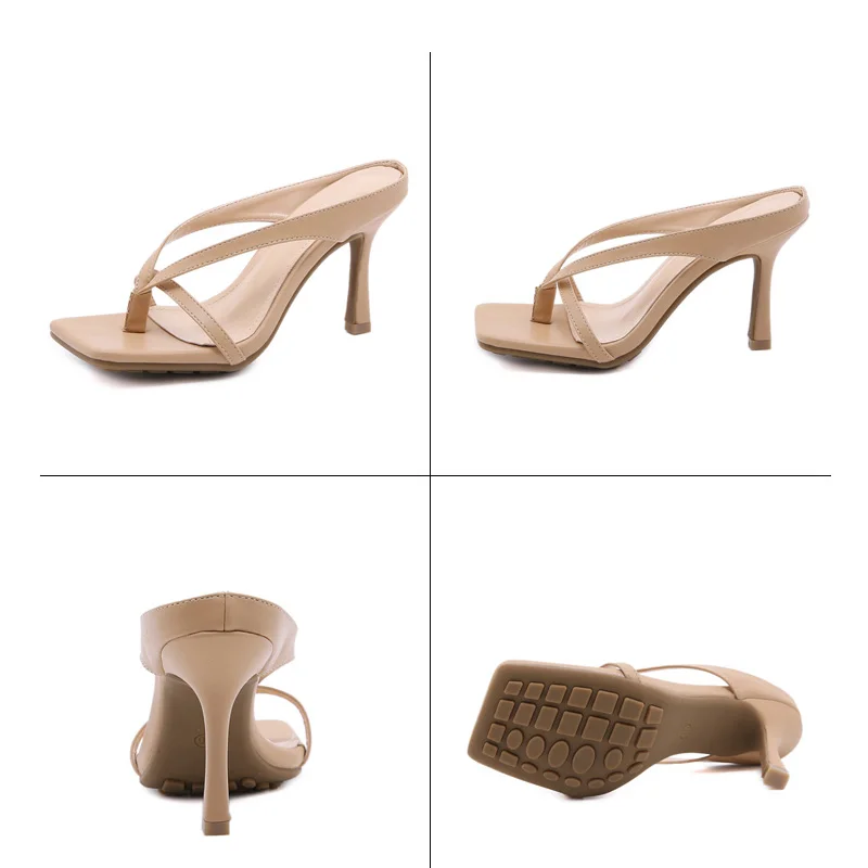 

Women Shoes Slides High Heels Women Pumps Square Toe Slippers 2021 Women Flip Flop Summer Footwear High-Heeled Shoes on heels