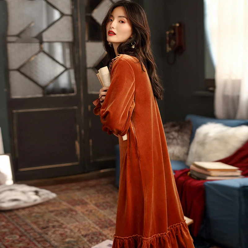 Женская одежда для сна длинные бархатные платье в классическом винтажном и