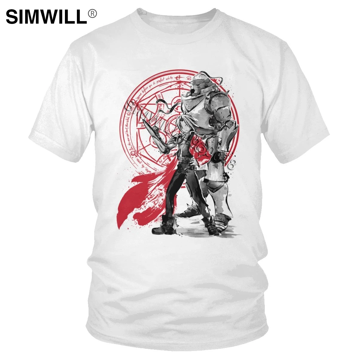 

Cool Men's Fullmetal Alchemist Brotherhood T Shirt Short Sleeved Pure Cotton Tee Print Edward Elric T-shirt Anime Manga Tshirt