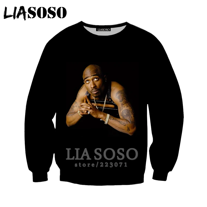 2pac, толстовка LIASOSO, новинка, для мужчин и женщин, забавные толстовки, 3D принт, рэпер, хип-хоп, длинный рукав, уличная одежда, топы, пуловер с круглым вырезом, B182-07