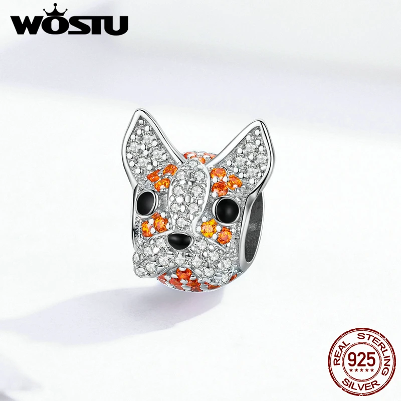 WOSTU бусины для головы собаки из стерлингового серебра 925 пробы оригинальный