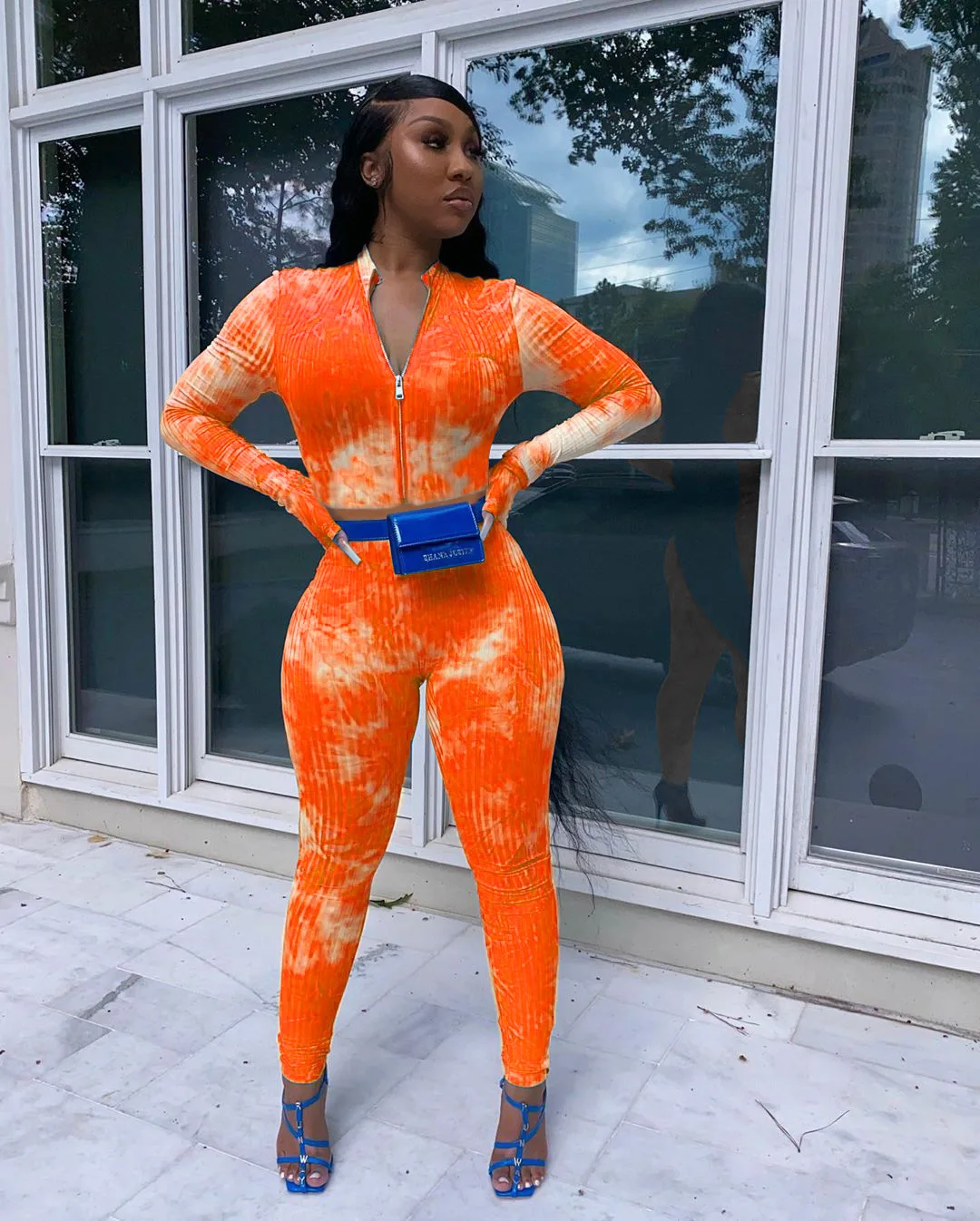 

Echoine Ribbed Tie Dye Print Women's Two Piece Set Knitted Zipper Sweater Tops Pants Suit Tracksuit Matching Set Autumn Outfits