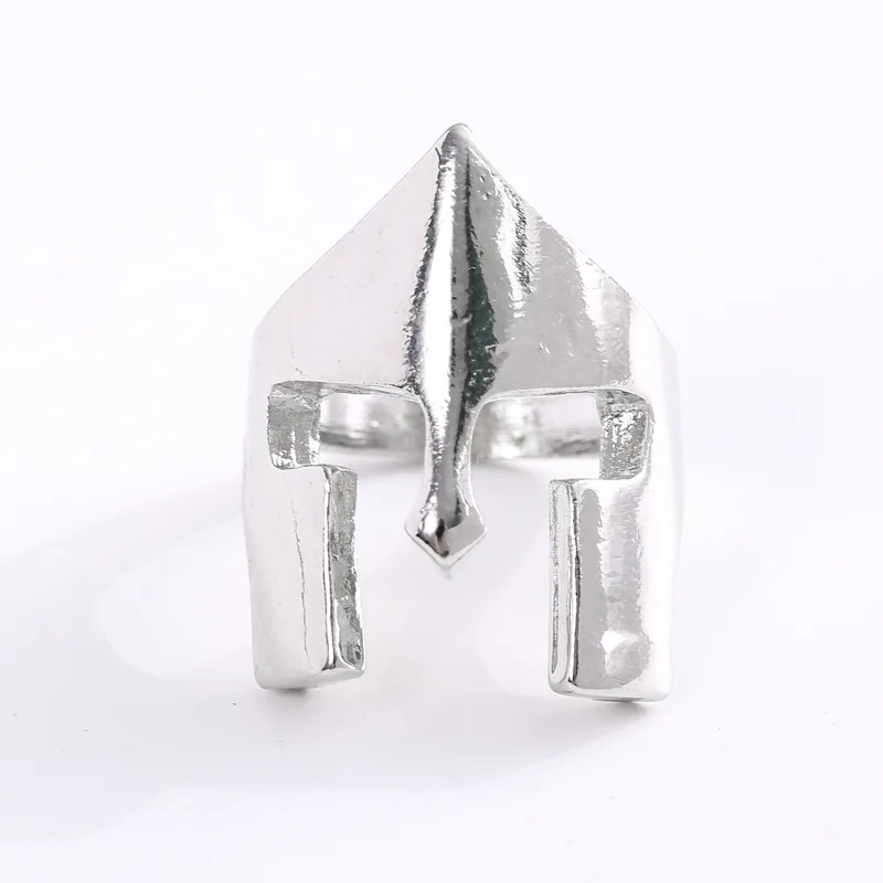 Spartan Hero Helmet Mask Ring for Men Vintage Punk Biker Jewelry Male Cool Antique White Color Finger Rings Gladiator Warrior | Украшения и