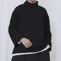 mens spring and autumn new high collar dark minority designer side slit loose casual large size pullover