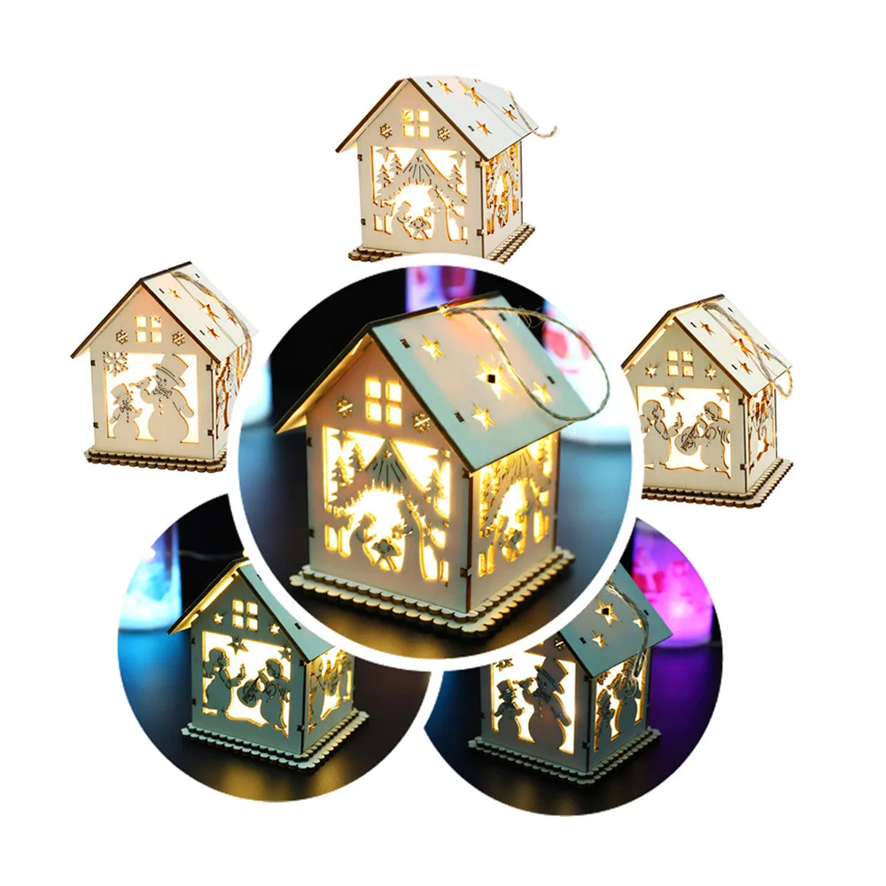 1 шт. Санта Клаус полноцветная светящаяся небольшой коттеджный домик