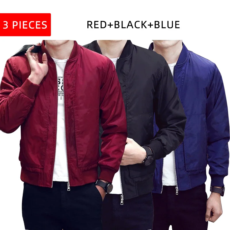 3PC R Bl Blue FK063 Повседневная куртка-бомбер, Мужская однотонная Модная приталенная весенняя куртка, осенняя верхняя одежда, пальто, бейсбольные куртки, мужская уличная куртка - Цвет: 3PC R Bl Blue FK063