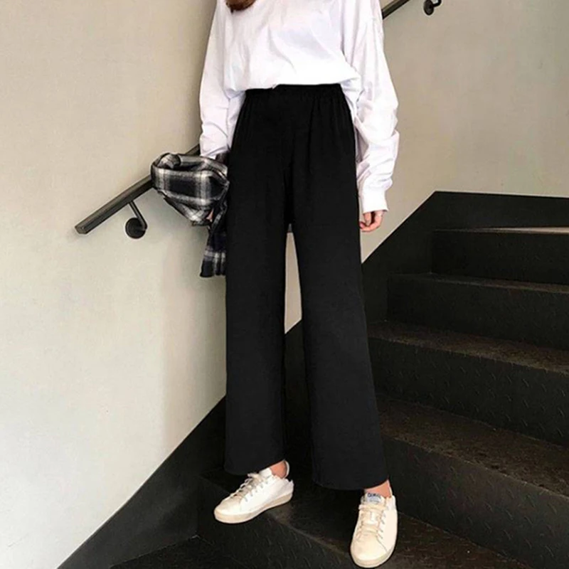 Wide Leg Pants Women Solid High Waist Trousers Pleated Loose Casual Elegant Womens Korean Style Chic School Daily Girls | Женская одежда