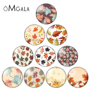 Модные осенние узоры в виде кленовых листьев 810 мм12 мм18 мм20 мм25 мм, круглые фото Стеклянные Кабошоны, демонстрационные изделия с плоской задней стороной