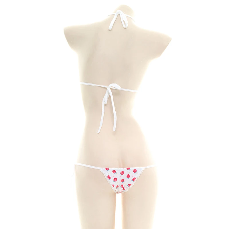 Милое сексуальное женское мини-бикини с кружевной отделкой клубничный бандаж