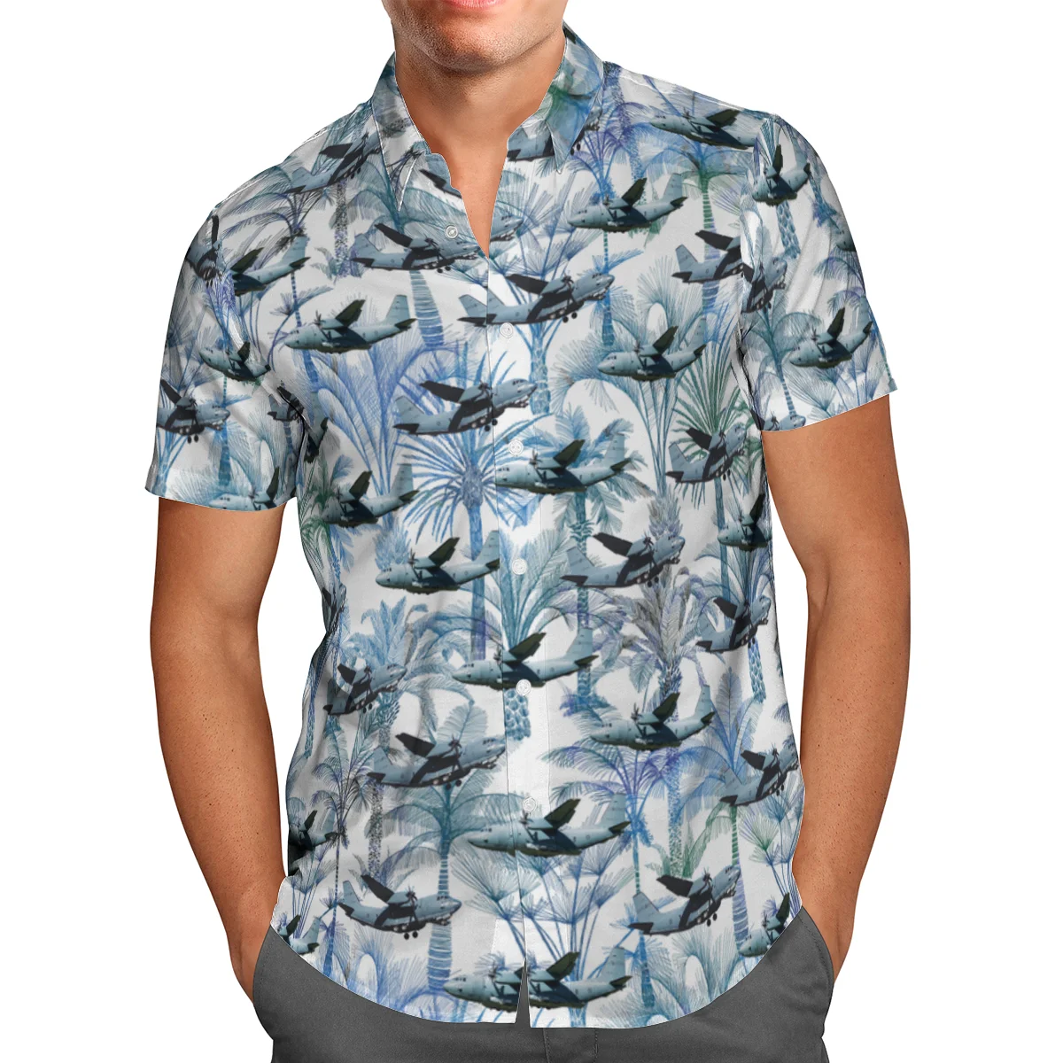 

Plane Print Short Sleeve Shirts For Men Loose Cardigan Button Shirt Plus Size Hawaiian Style Summer 2021 Ventilated Shirt-655