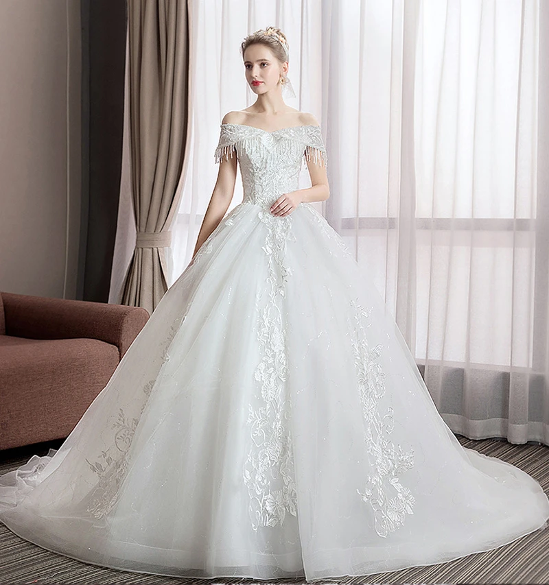 Женское свадебное платье с вырезом лодочкой роскошное кружевное принцессы