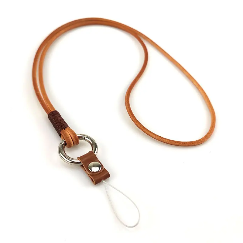 Mobile Phone Straps Geniune Leather Lanyard 2 in 1 Phone Necklace Strap String Camera Keycord Portable Keys Keychain