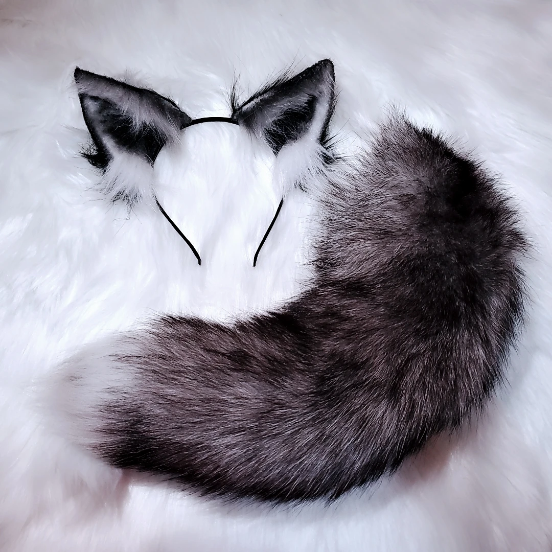 Новинка обруч для волос ручной работы с животными чёрная лиса волк волки уши