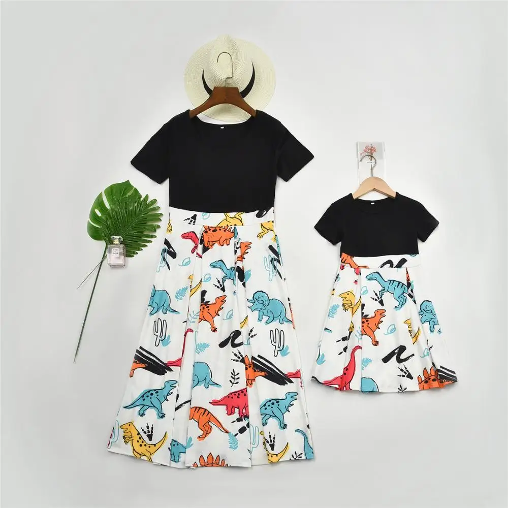 Платье для мамы и дочки с коротким рукавом цветочным принтом|Сочетающаяся одежда