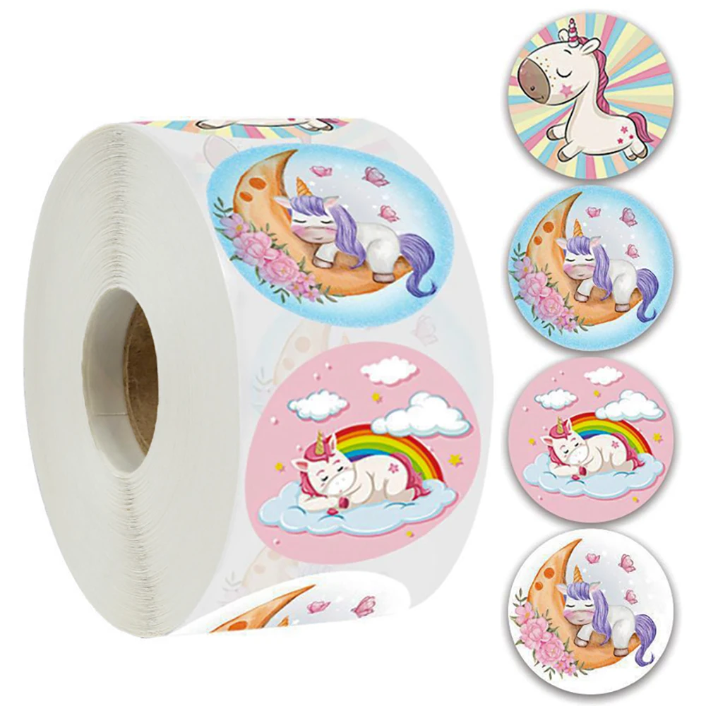 Nuevo 500 uds/rollo etiqueta engomada del Animal dise&ntilde;o de unicornio chicas aliento de sellado etiqueta recompensa Calcoman&iacute;a para ni&ntilde;os de juguete para los ni&ntilde;os regalos-0