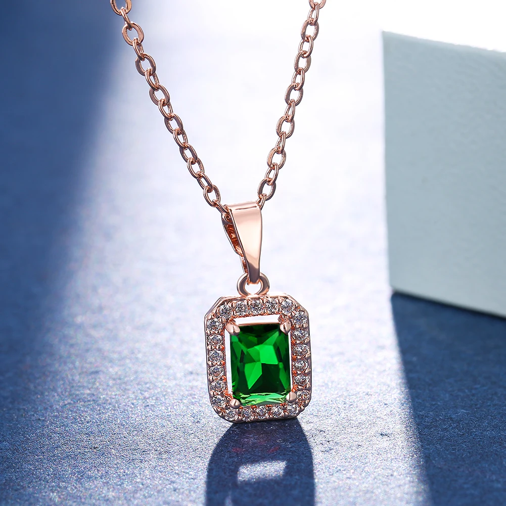 

Women Gemstone Pendant Necklaces Simple Geometric Rose Gold Square Zircon Crystal Clavicle Chain Festival Birthday Jewelry Gift