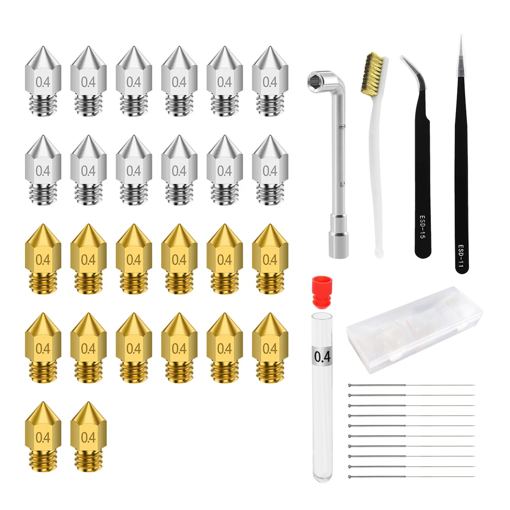 

3D printer 26 pcs nozzle set 0.4 mmMK8 Extrusion Print head nozzle brass CR10 nozzle fit 1.75 brass nozzle ender 3 pro