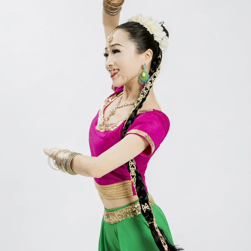 

Топы для индийских классических танцев, женские элегантные рубашки с блестками и коротким рукавом, одежда для исполнения танца живота, Пакистанская одежда DQL6084