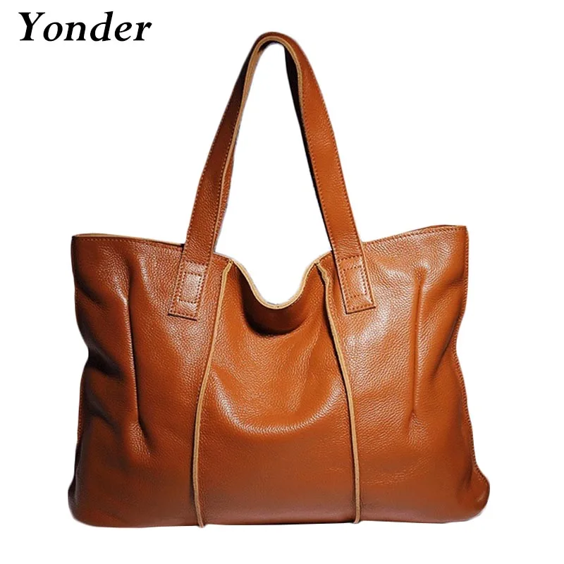 

Yonder Fashion 100% Genuine Leather Women Handbag Casual Tote Large Capacity Elegant Lady Shoulder Crossbody Bags Black yellow