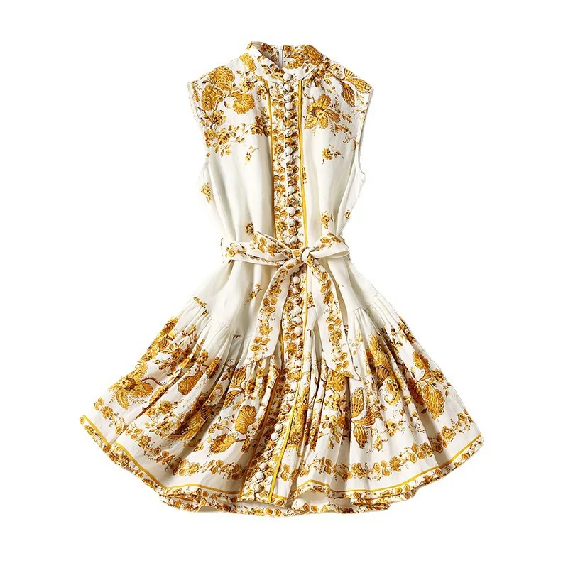 

2021 spring mid-waist skirt suit fashion mid-skirt print Joker yellow slim long loose dress