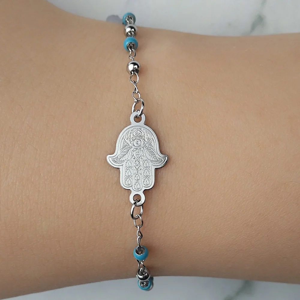 Мусульманский браслет с шармами Хамса из нержавеющей стали FINE4U B229 разноцветные