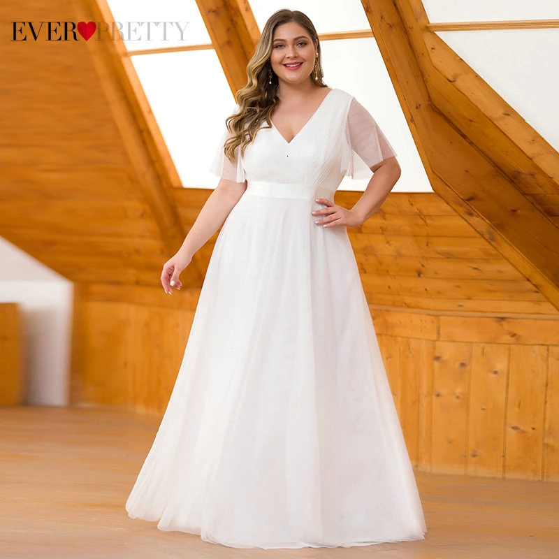 Вечерние платья размера плюс Ever Pretty EP07962 А-силуэт v-образный вырез короткий рукав женские длинные вечерние платья Abendkleider Vestido Comprido - Цвет: White