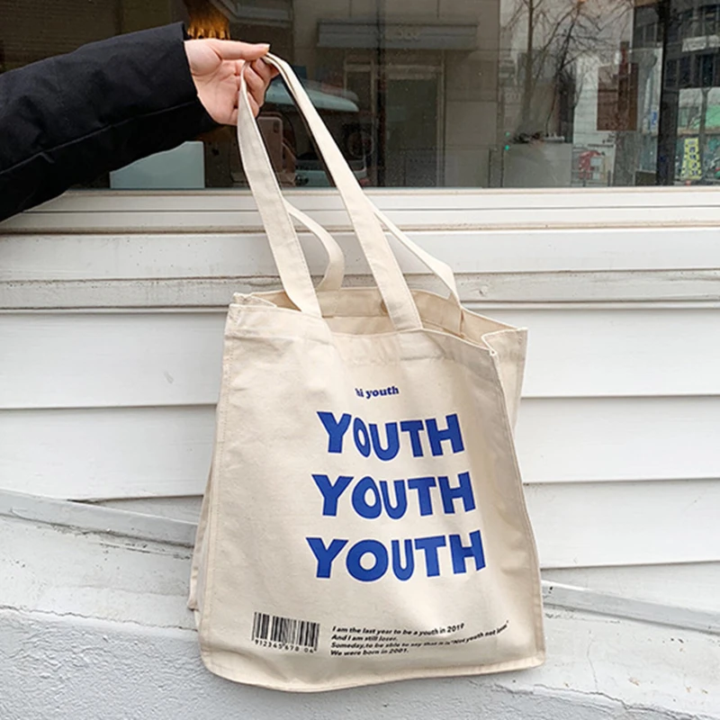 

Холщовая Сумка для покупок с надписью для женщин, Женская тканевая Сумочка на плечо, эко-сумка, многоразовая сумка-тоут для покупки продукто...