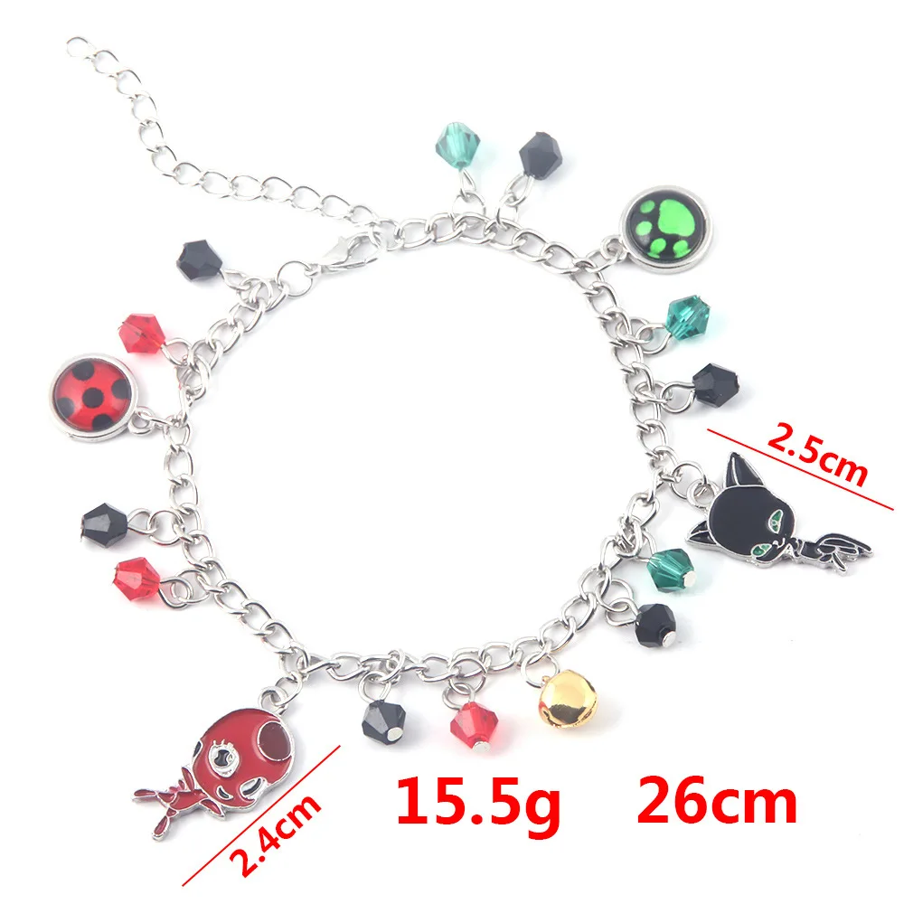 Модный браслет с подвесками Божья коровка Черный кот зеленая лапа колокольчик