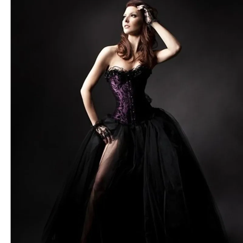 Фиолетовый пикантный атласный жаккардовый корсет на шнуровке с цветочным