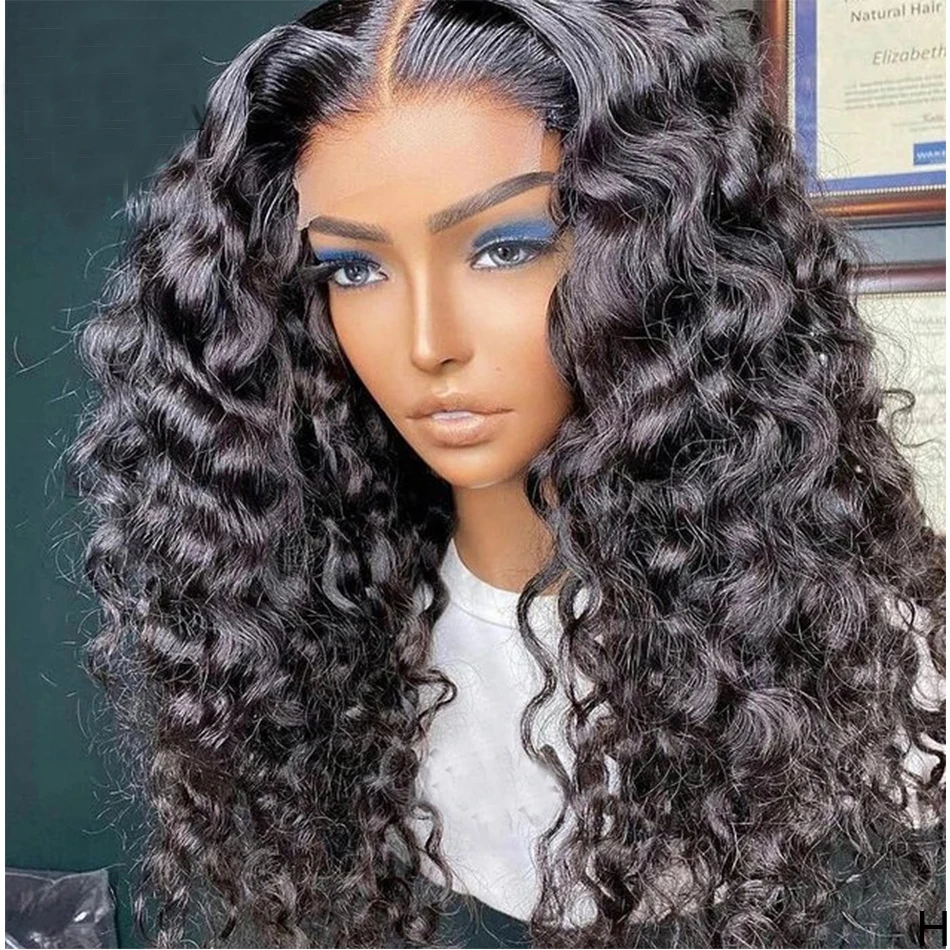 

Water Natural Wave Synthetic Hair Wig Pre Plucke Daily Cruly T Part Headband Wigs Deep Wave Glueless Transparent Lace Front Wig