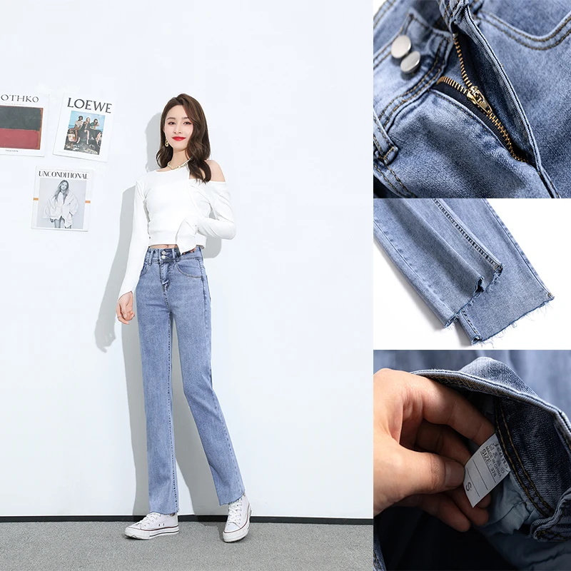 

High Quality Straight Jeans Women Spring 2021 New Fashion Loose Elastic High Waist Slimming Casual Denim Trousers