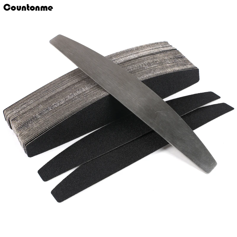 

200Pcs/Set Black Replacement Sandpaper With Metal Handle Reusable Files 100/180/240 Boat Double Sided Sanding Manicure Files