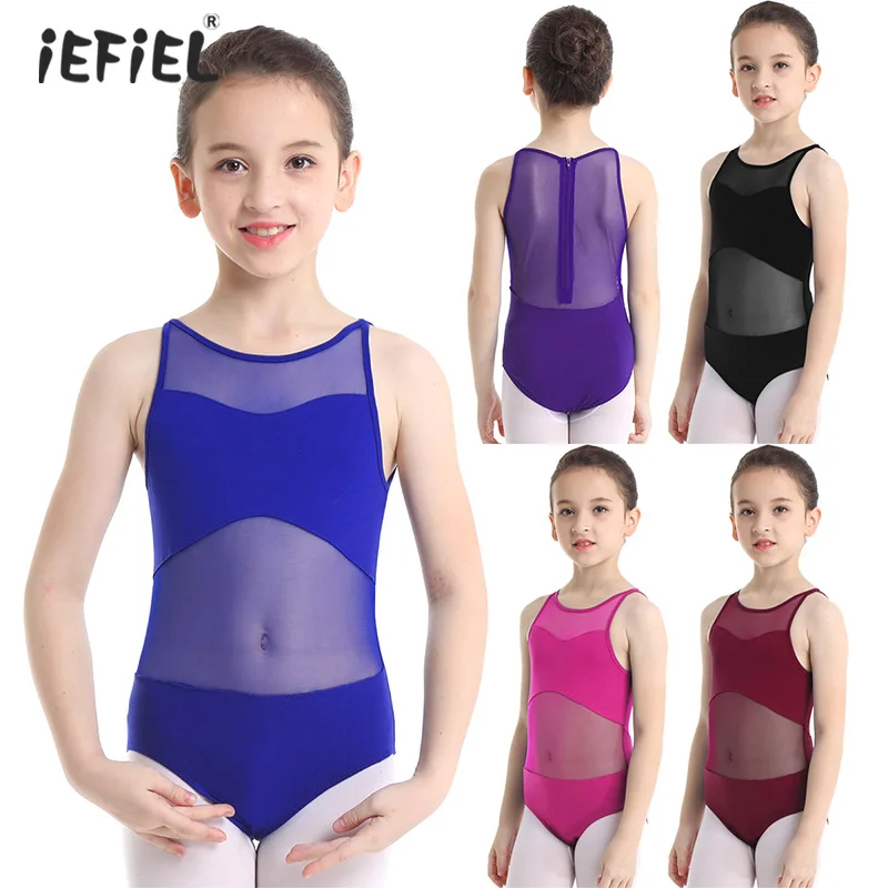 iEFiEL Kids Girls Dance Dress Gymnastics Leotard Ballet Costume Sleeveless Mesh Back Zipper Closure Leotards for Ballerina | Детская