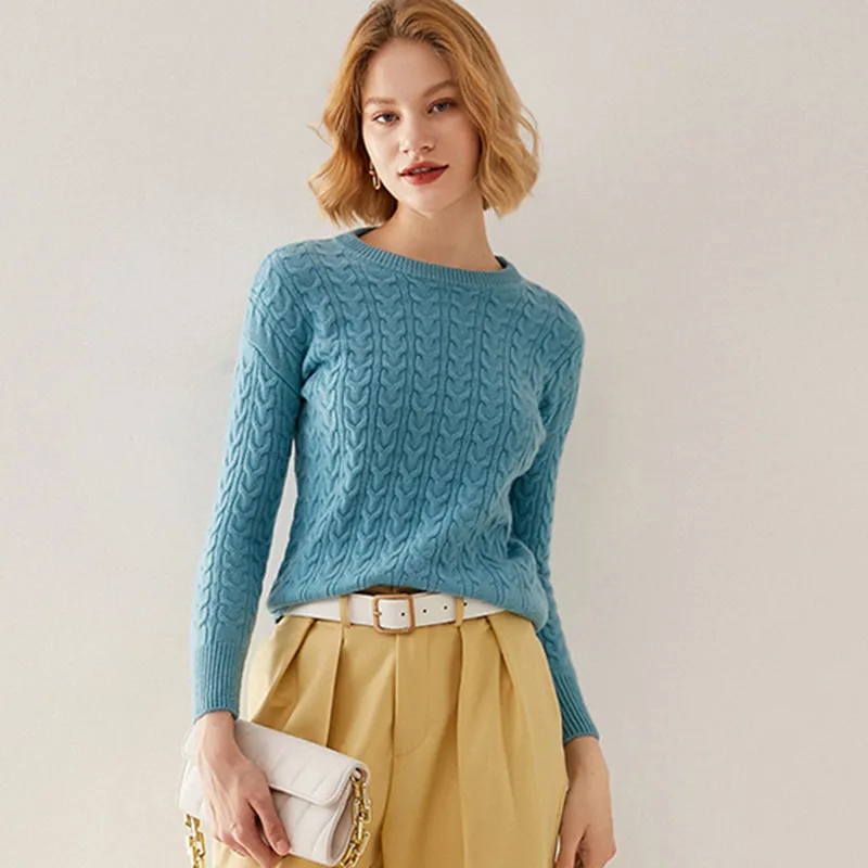 

Winter Women's Sweaters Female Pullovers Long Sleeve Casual Round Collar Thick Warm 100% Wool Knitted Jumper Tops Clothes Blouse