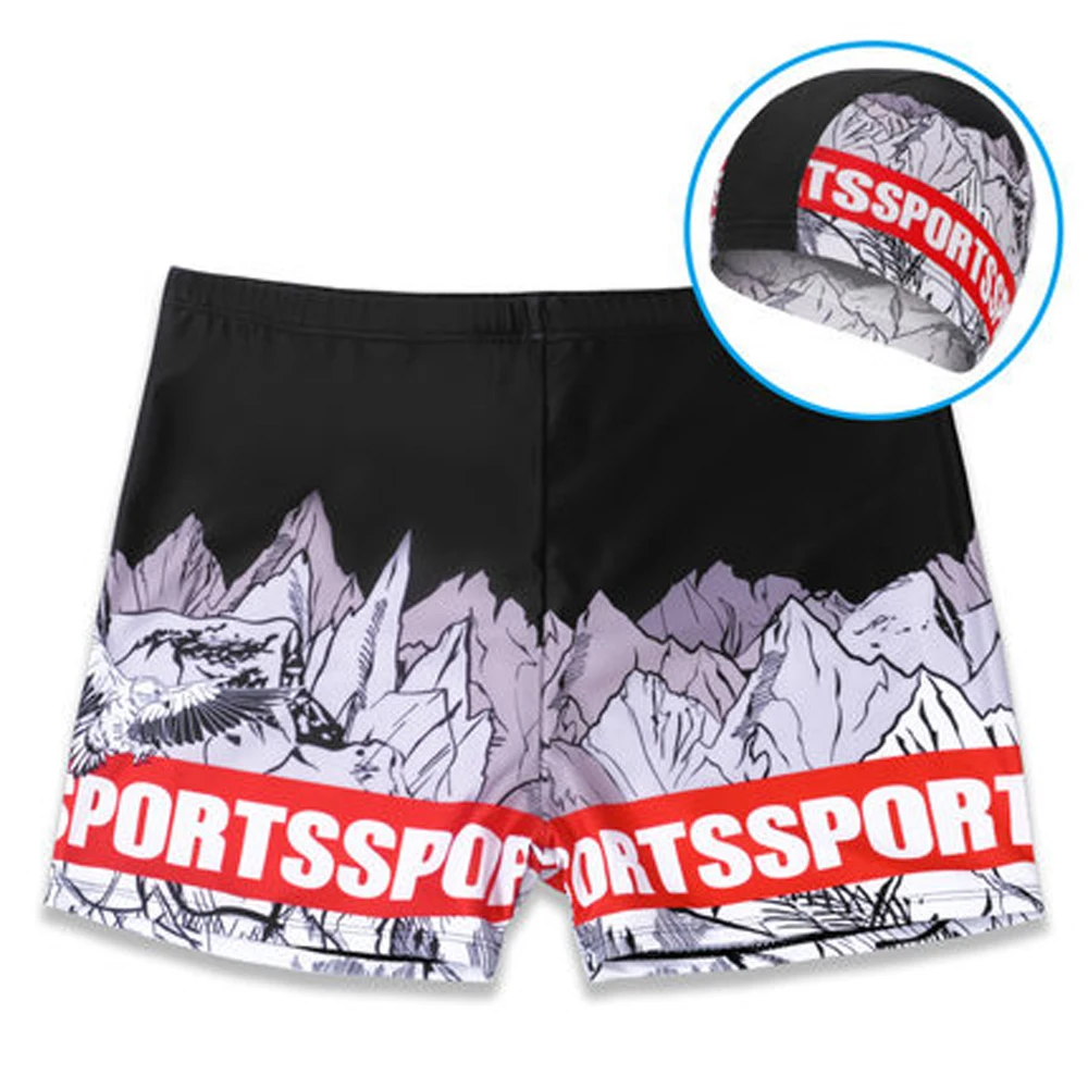 Мужские трусы-боксеры черные синие плавки для пляжа купальный костюм с шапками