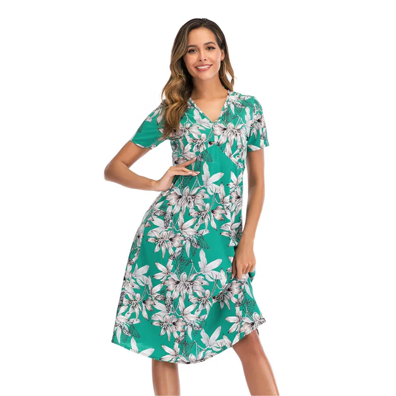 

2022 New Casual Boho Beach Dress Women Short Sleeve V-neck Summer Dress Vintage Floral Print Chiffon Midi Dress Vestido de Festa