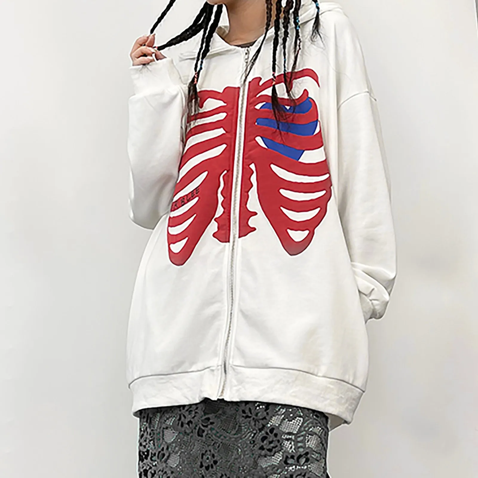 

Свитшоты, женский осенний кардиган с капюшоном, свитер, свободная куртка на молнии с принтом черепа, Толстовка большого размера, Женская оде...