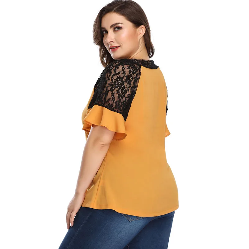 

Big size 2020 New Woman Lace T-shirt Loose printed patchwork t shirts female plus size women clothing large size tops